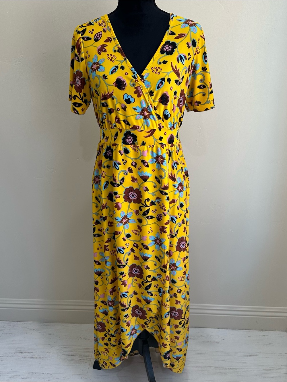 Lepagee Yellow Floral Wrap with high low Maxi length - Vivid Summer Print Sz L